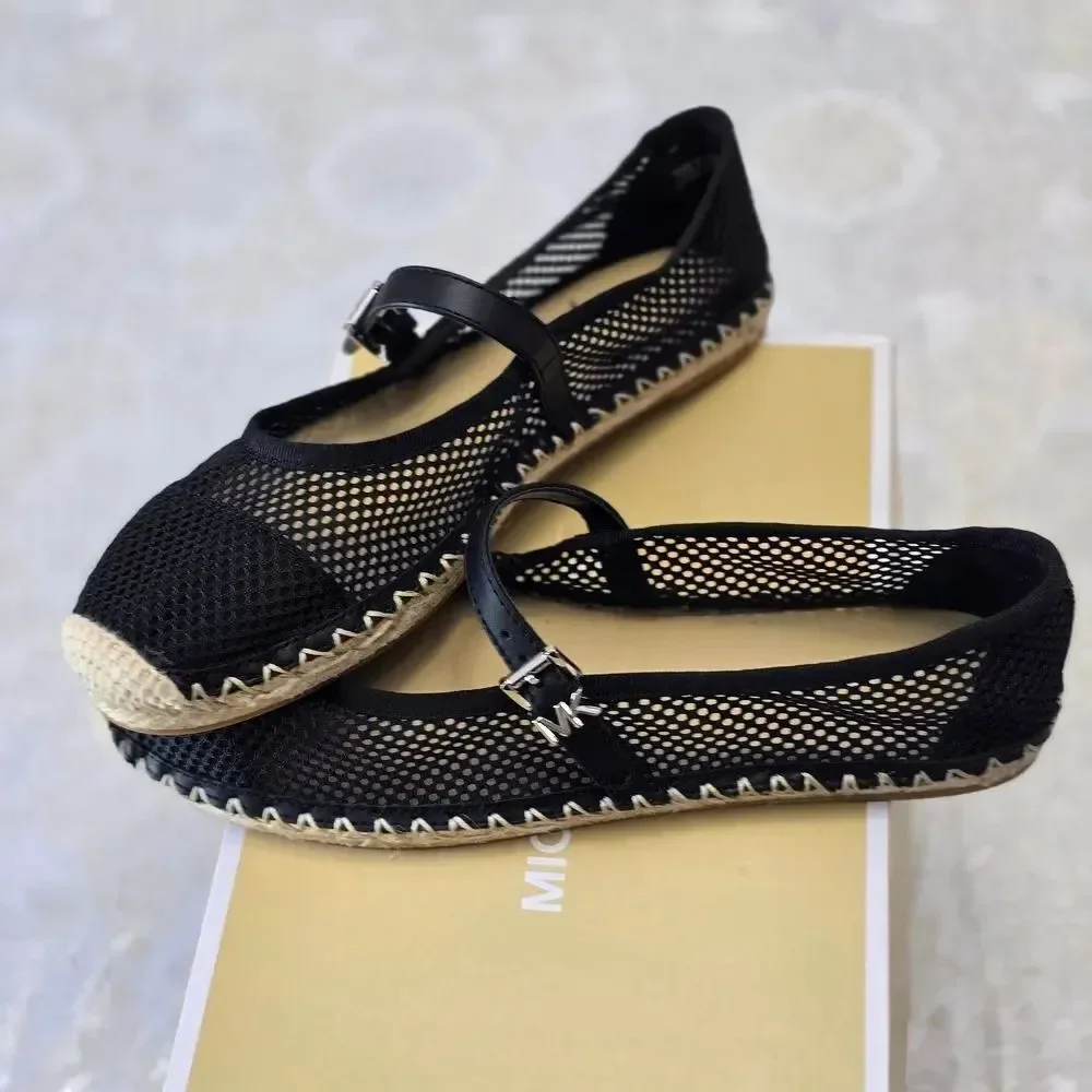 Michael Kors Black Mesh Espadrille Mary Jane Flats